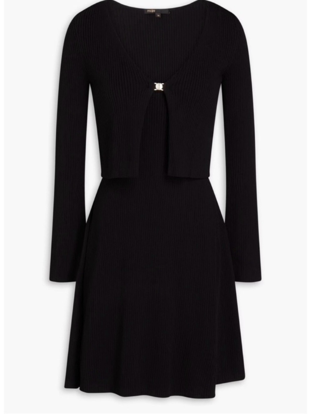 NWOT Maje 2-in-1 Black Long-Sleeve Knit Dress with Cropped Cardigan
